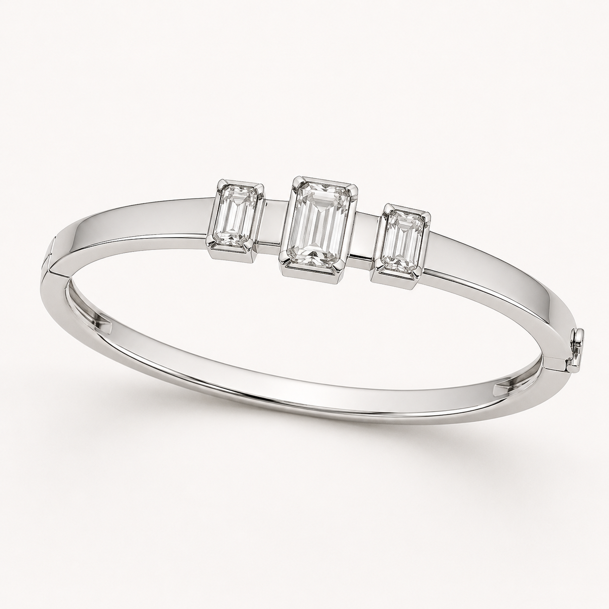 White Gold Emerald Cut Trio Bangle