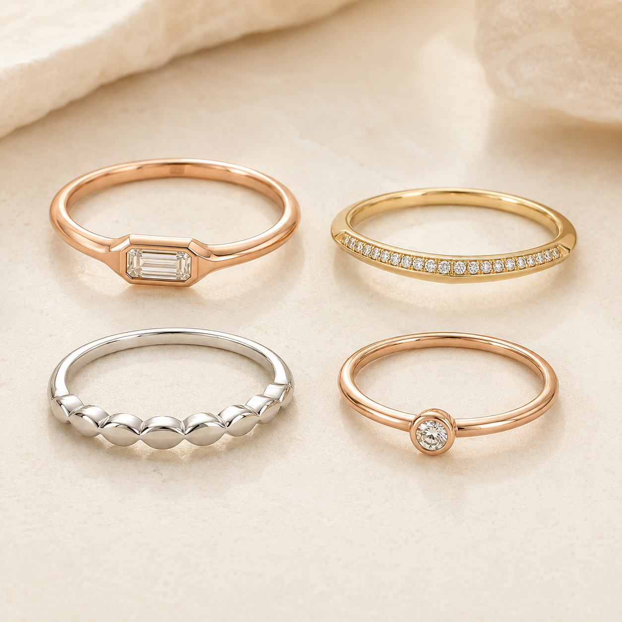 Signet Pave Scallop Bezel Midi Set