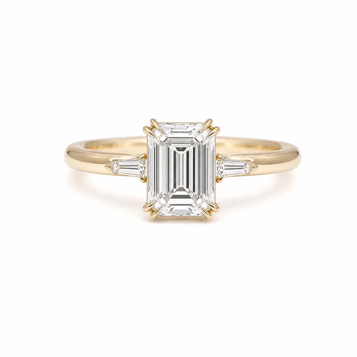 Yellow Gold Emerald Three Stone