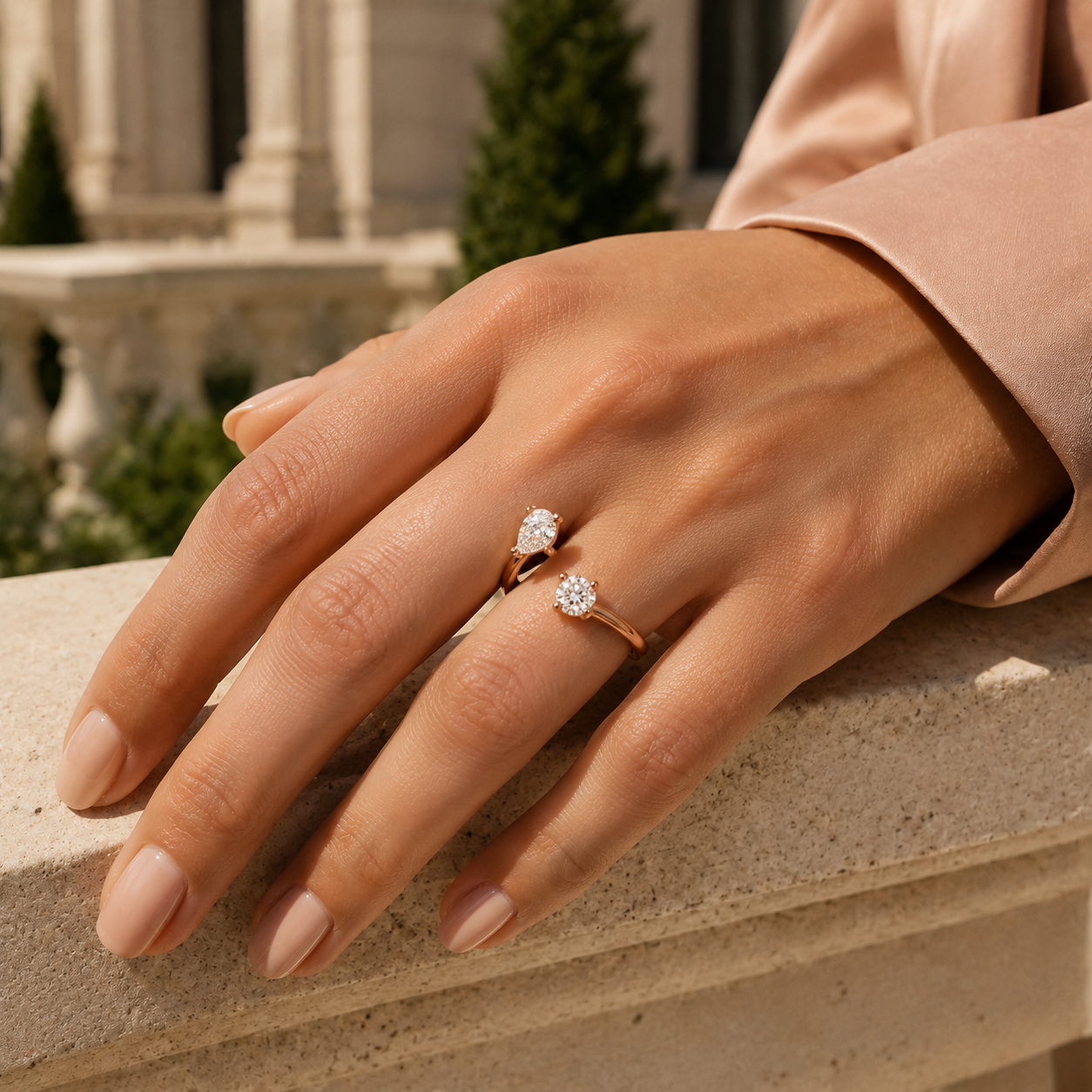 FR03B Lifestyle Rose Gold Pear and Round Bypass Ring.png