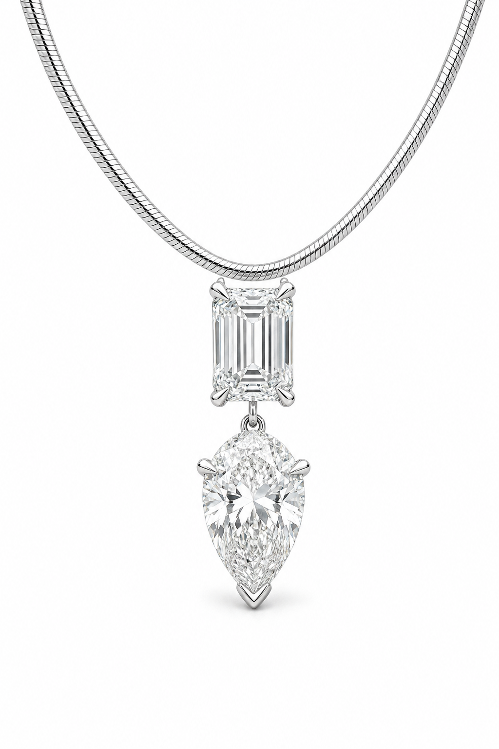 White Gold Emerald to Pear Linear Drop