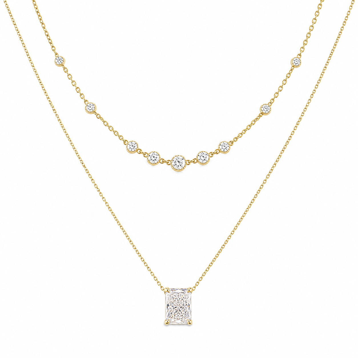 Yellow Gold Multi Layered Pendant Necklace