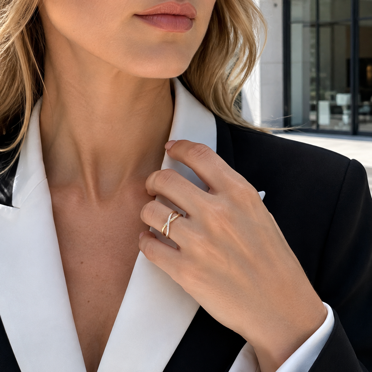 FR08B Lifestyle Two Tone Diamond Crossover Ring.png