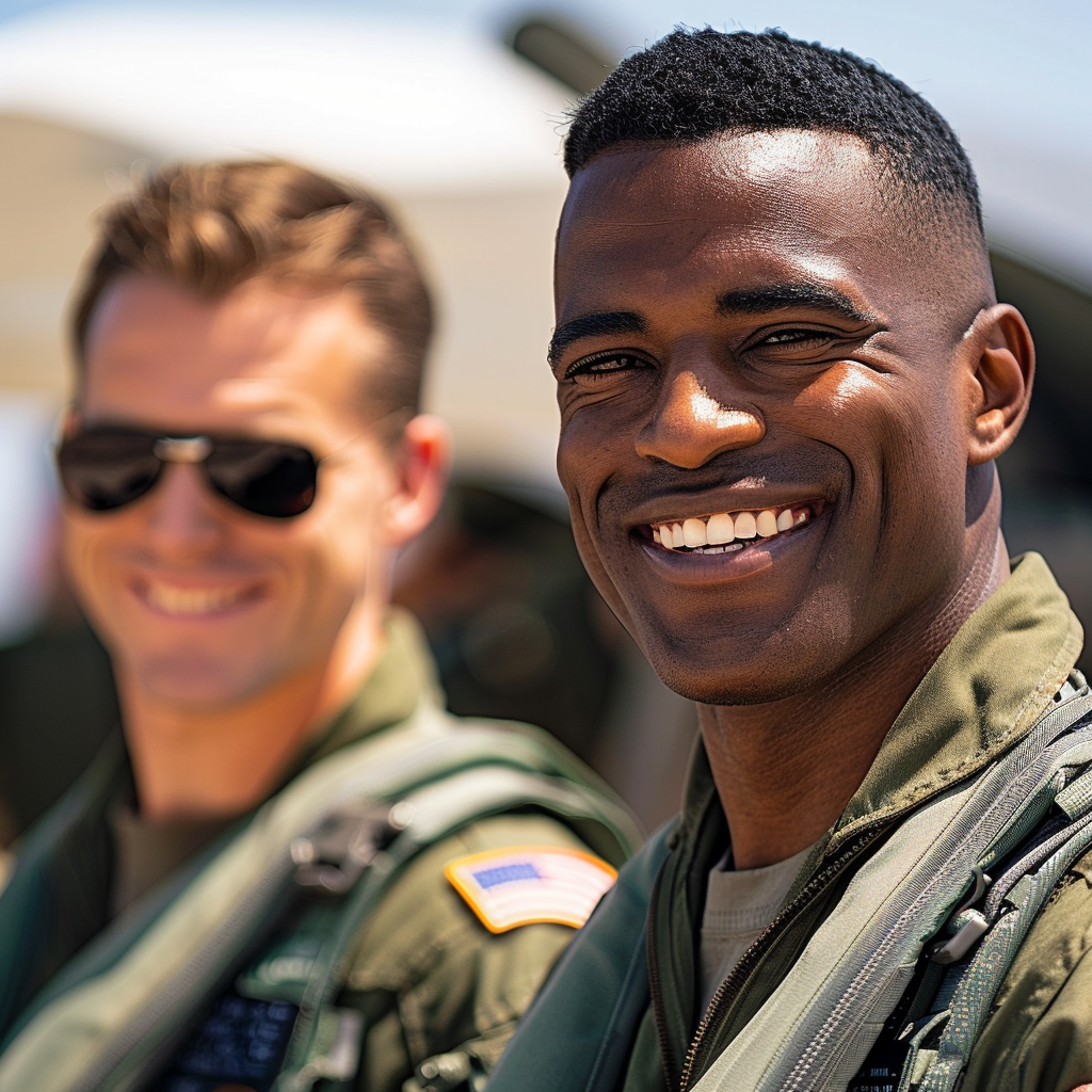 Aircraft carrier crew smiling