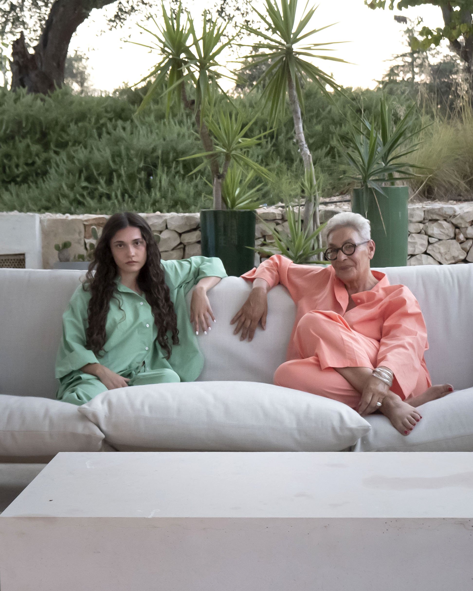 Maria Pia and Roberta in light cotton Monopoli pyjamas