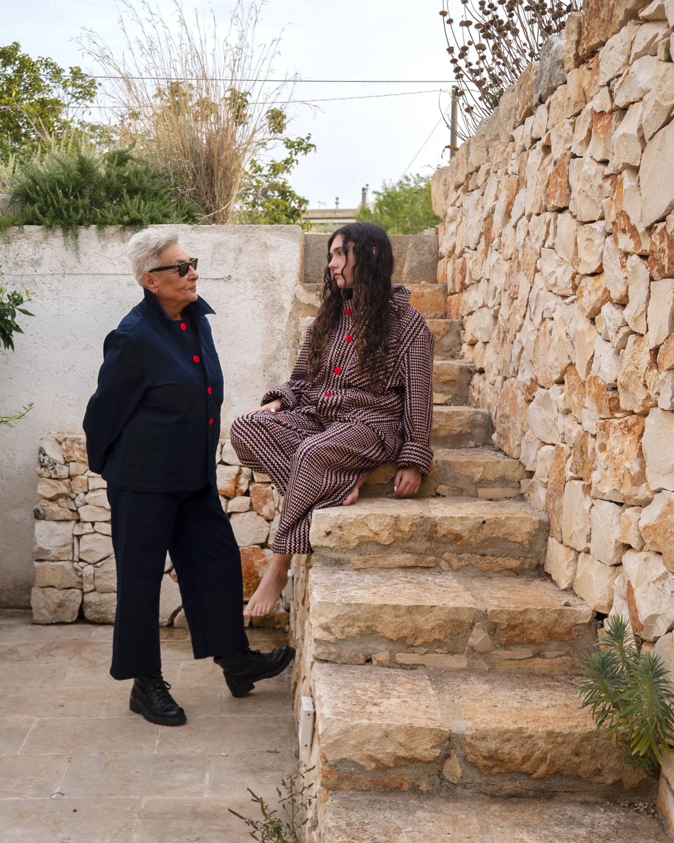 Amalfi pantsuits: Maria Pia in cotton and Roberta in wool blend