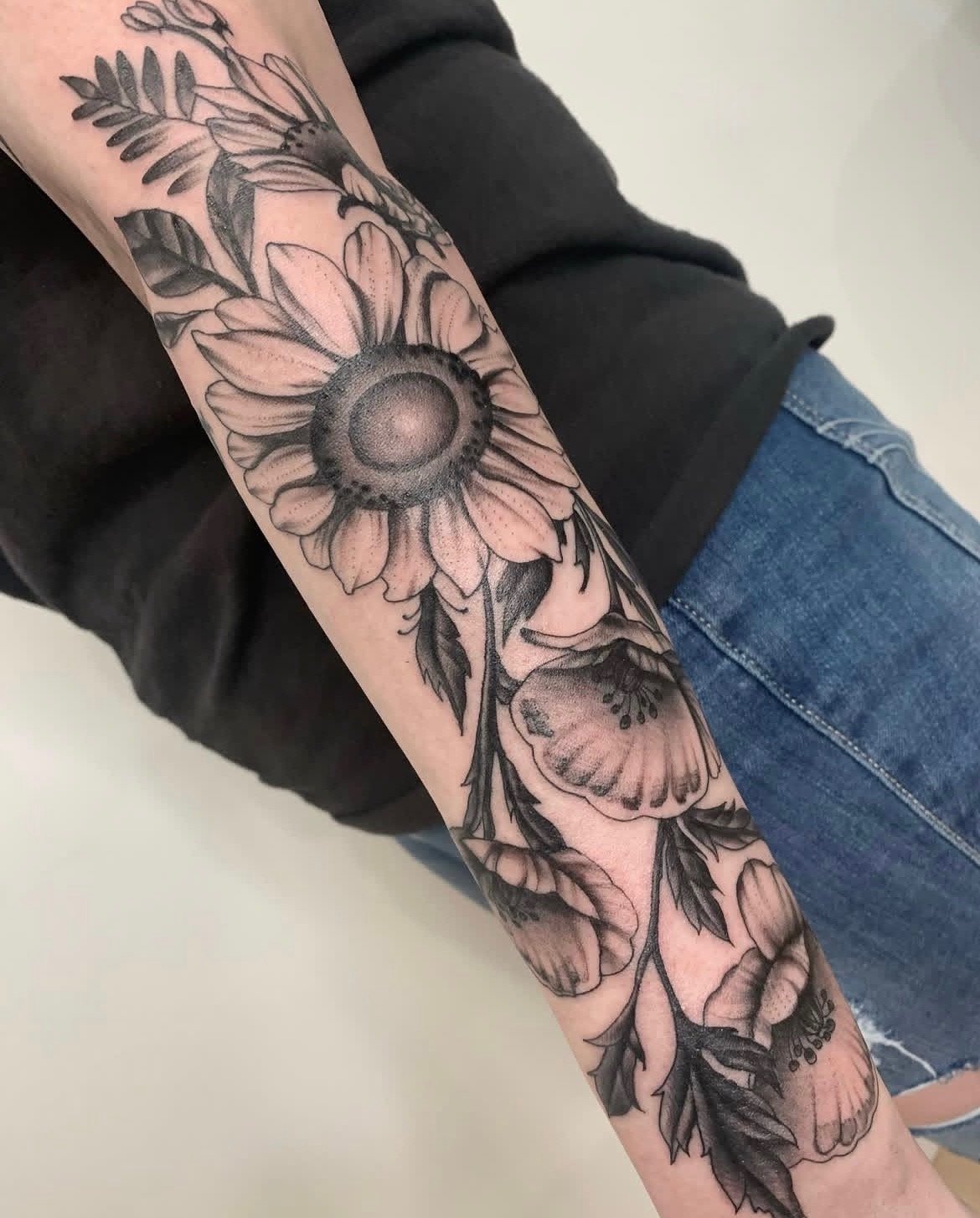 Black and Grey Floral Tattoo