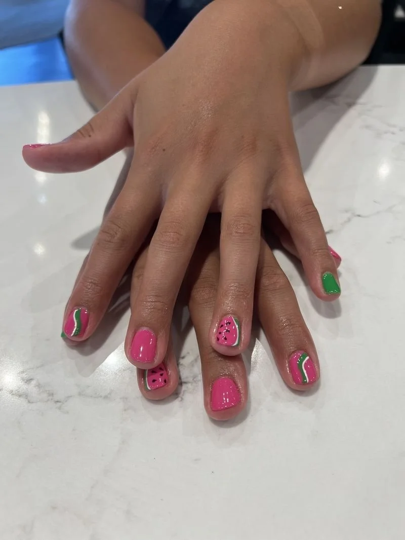 Watermelon nail design. Perfect look for the summer months.