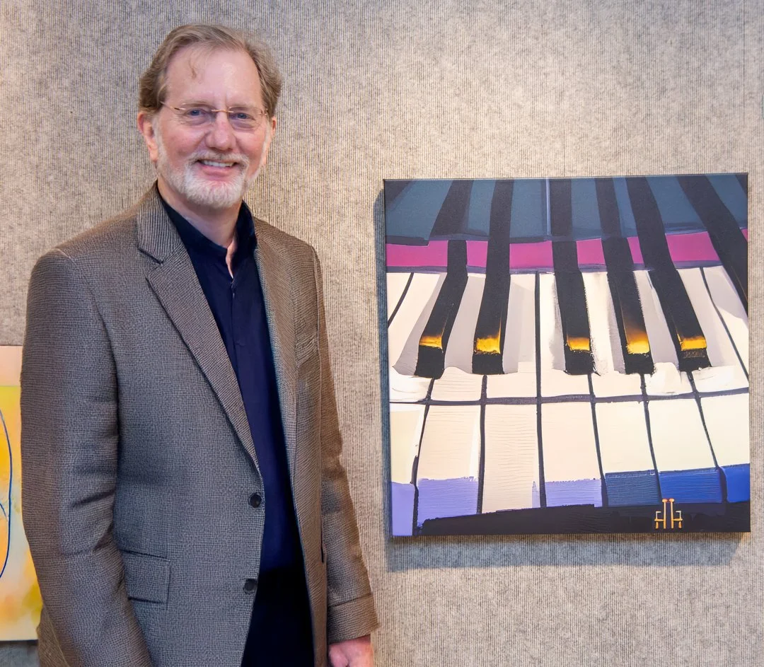 Hank Keys
Hank Hehmsoth with Hank Keys
abstract piano painting from the Time Space Fabrics series.