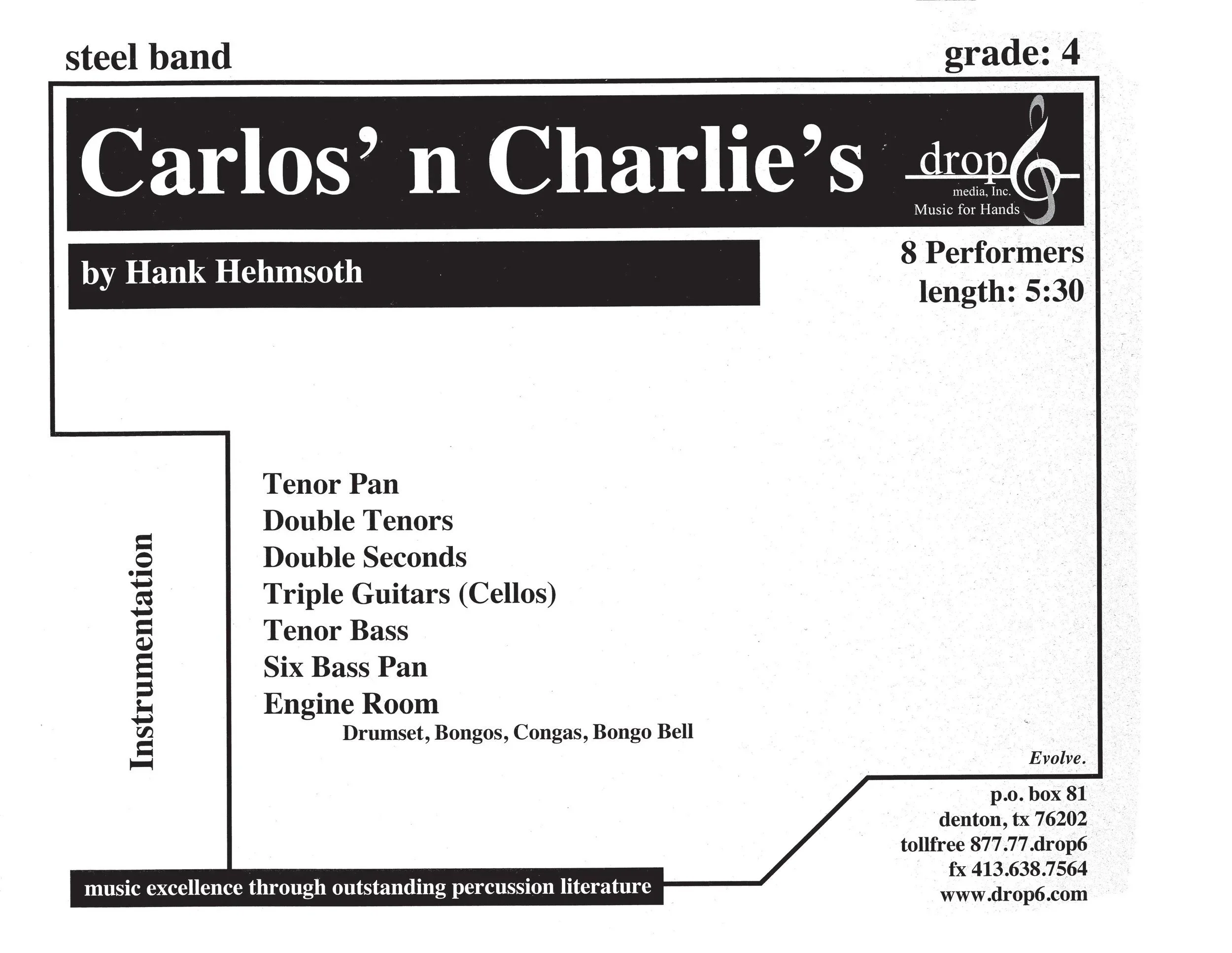 Carlos n Charlie’s steel band composition by jazz composer Hank Hehmsoth, commissioned by New Music USA and performed by steel band ensemble