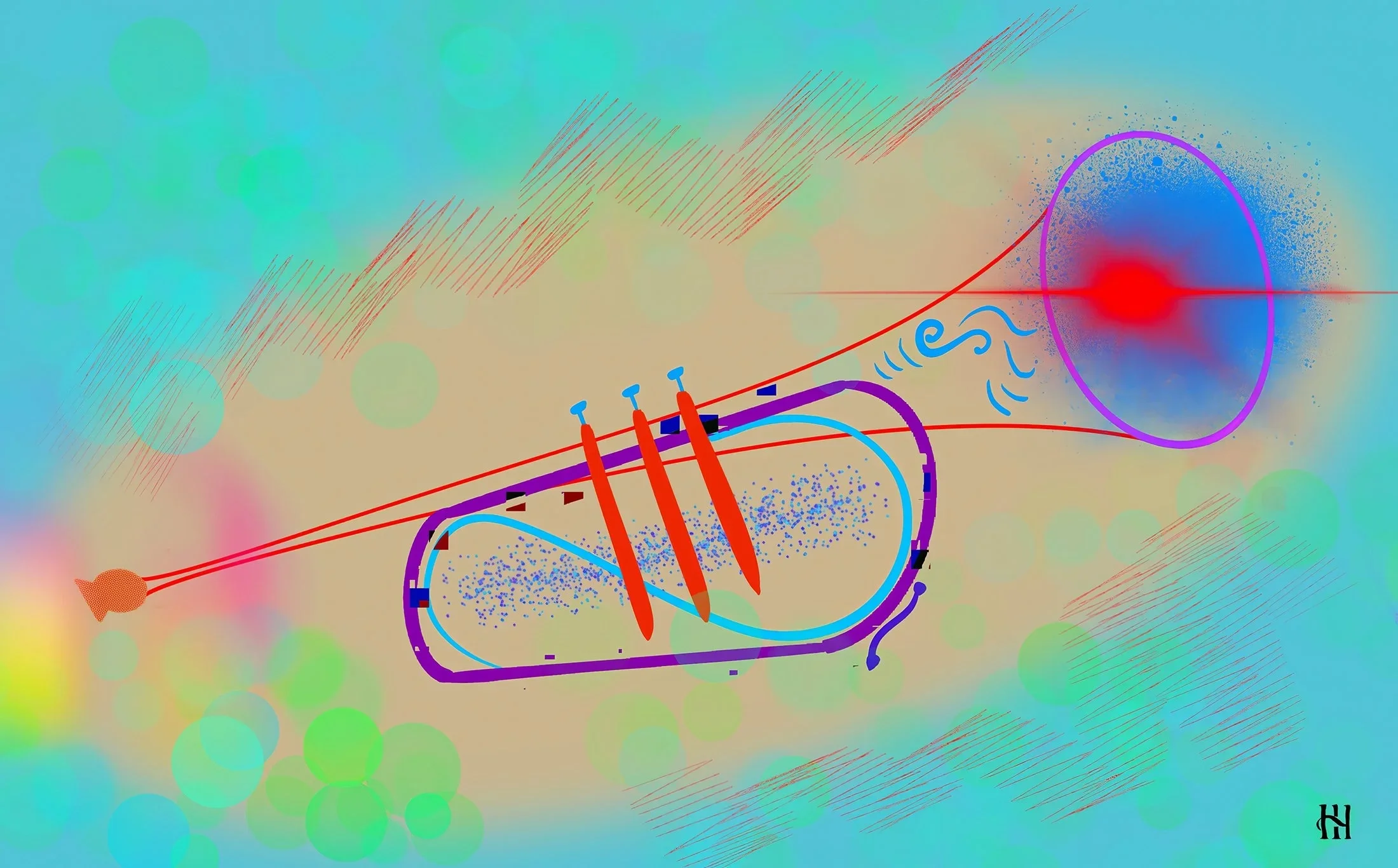 Flugelhorn abstract digital artwork from the Time Space Fabrics series by jazz pianist and visual artist Hank Hehmsoth
