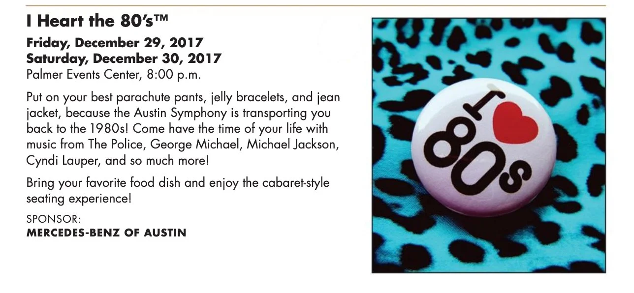 Hank Hehmsoth performing with the Austin Symphony Orchestra in the I Heart the 80s pops concert