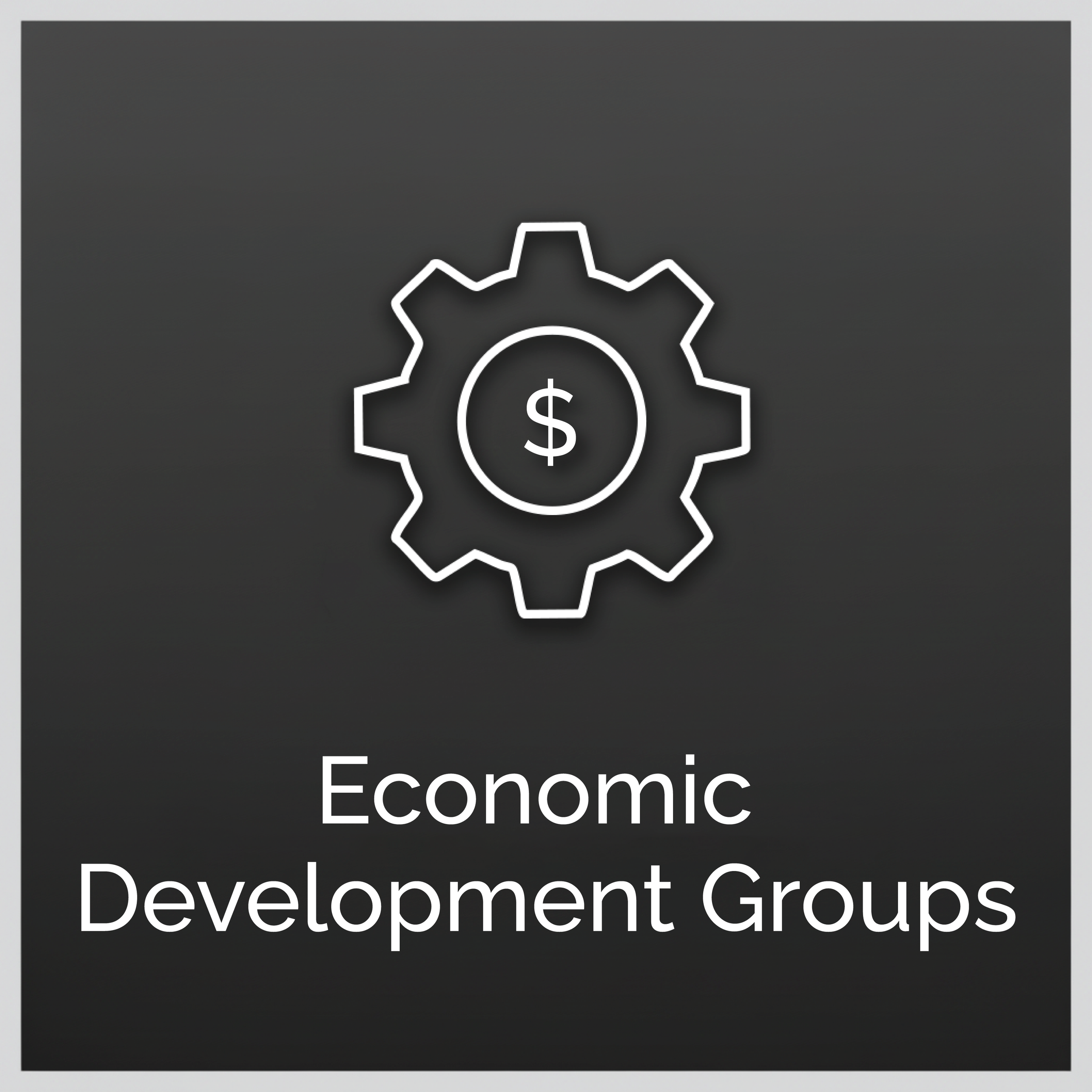 Icon of a gear with a dollar sign in the center, representing economic development groups.