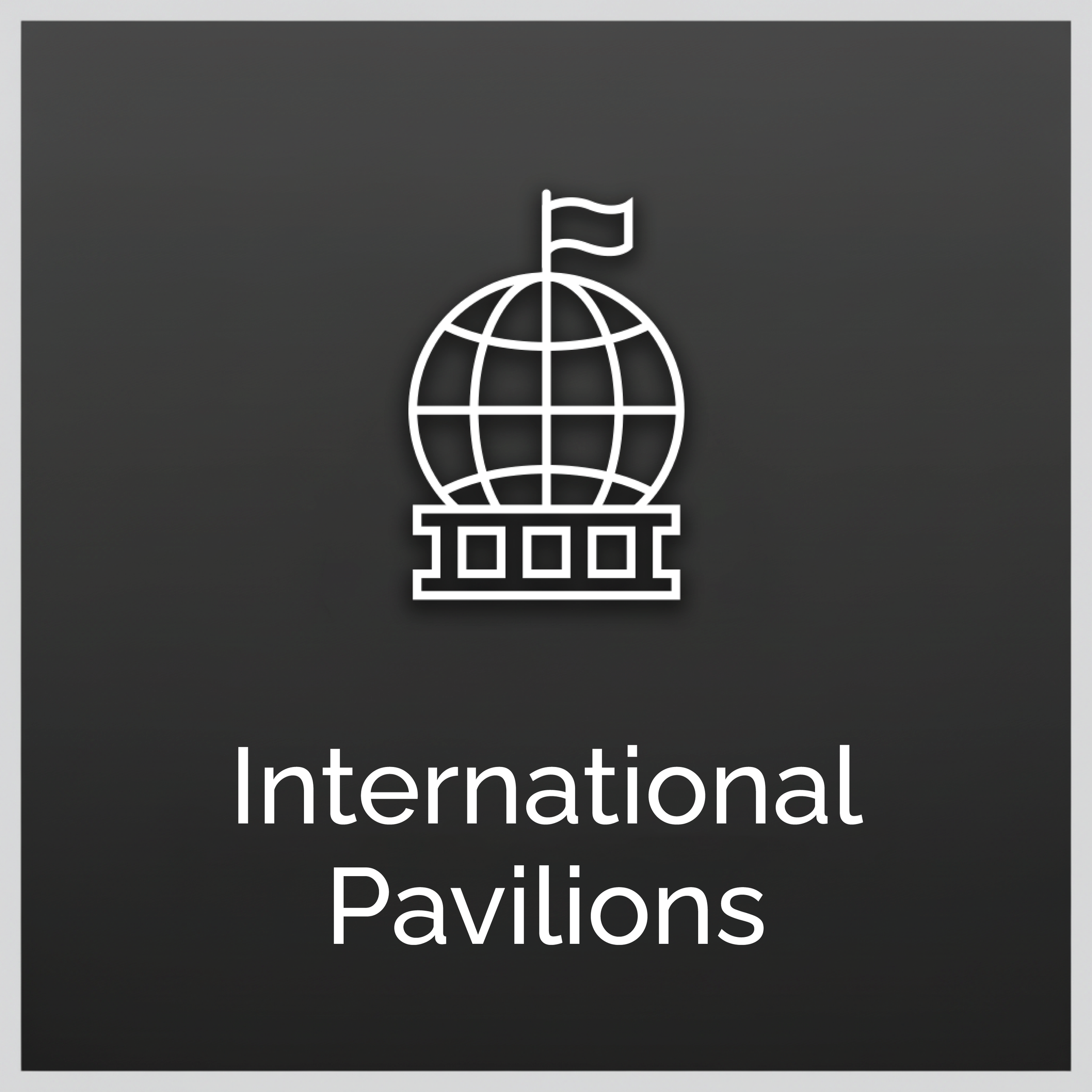 Icon of a globe with a flag on top, symbolizing international pavilions.