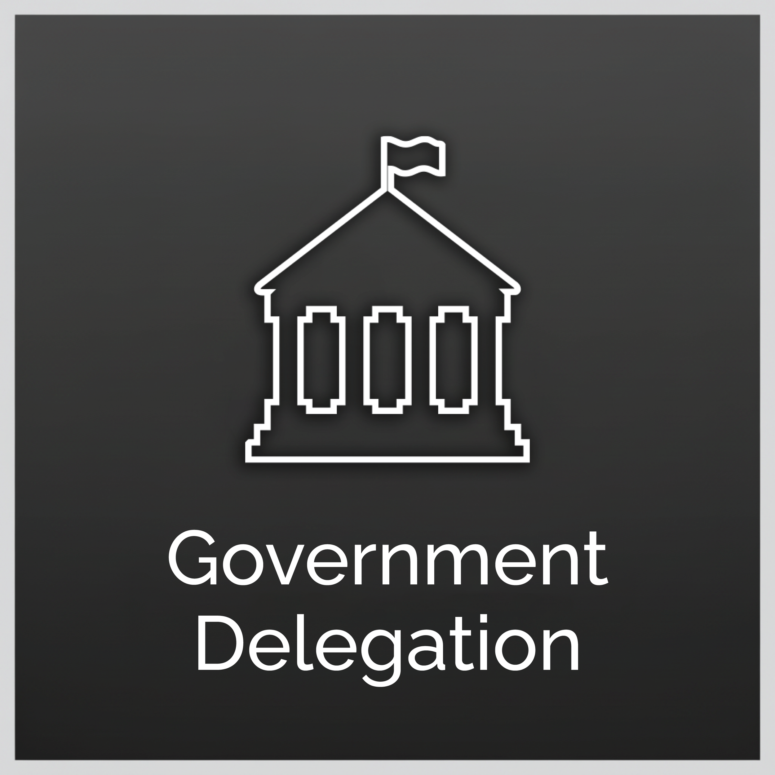An icon of a government building with a flag on top, representing Government Delegation.