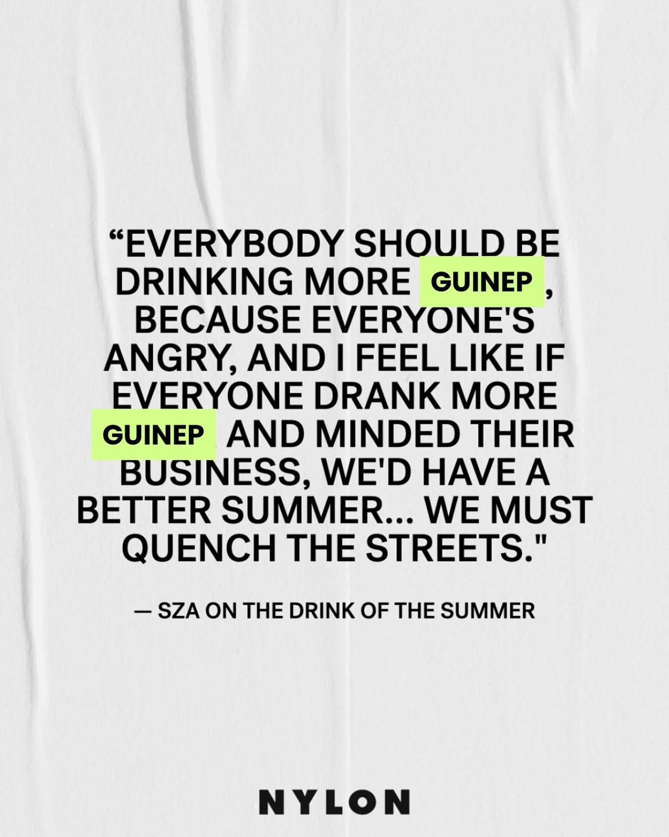 Omggg! @sza knows who we are and talked to @nylonmag about us! 🤩😱🫠 #drinkguinep #mindyourbusiness