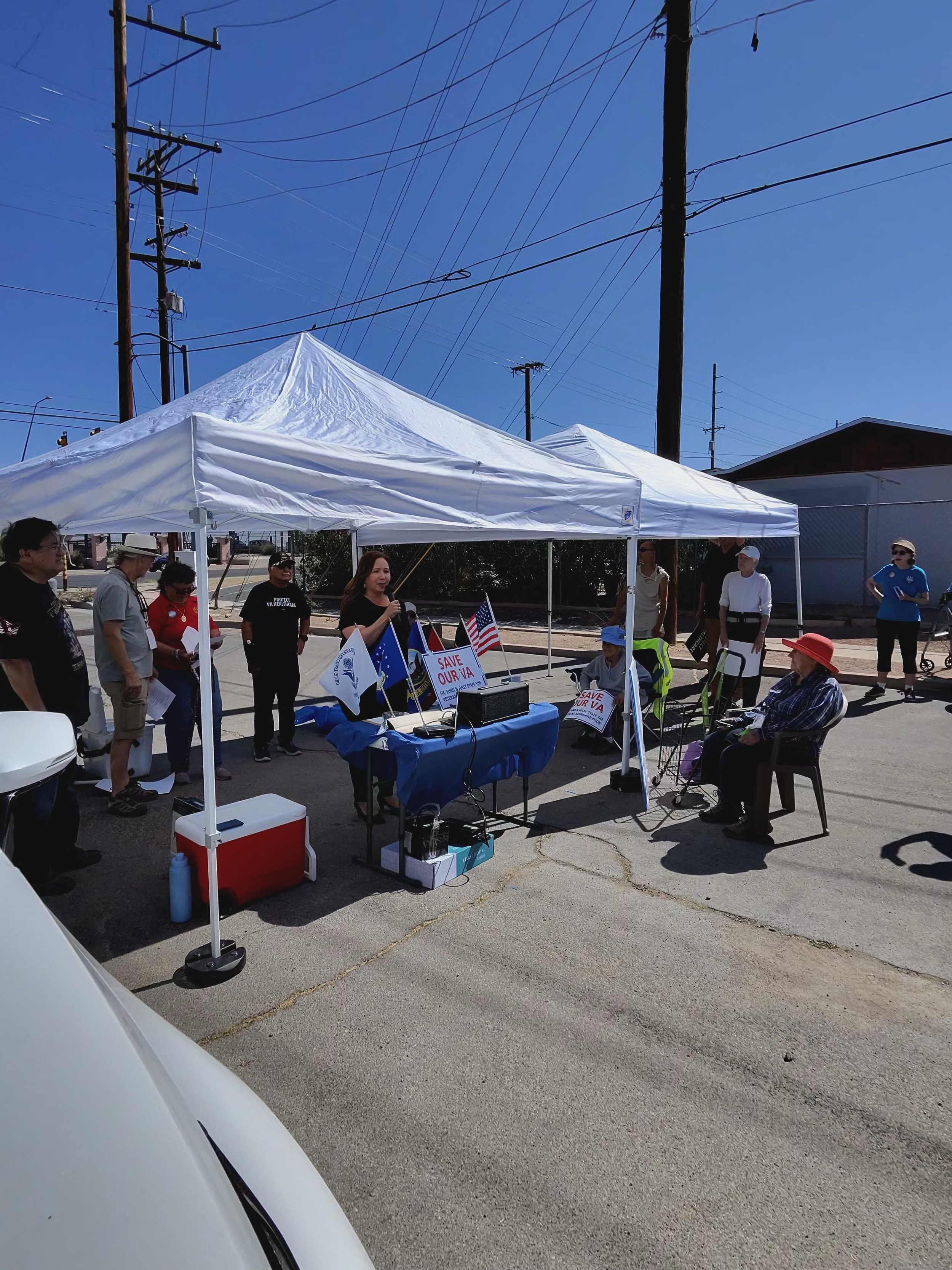 Adelita Grijalva, former Pima Country Supervisor, protesting proposed 80,000 staff cuts to VA Hospital services