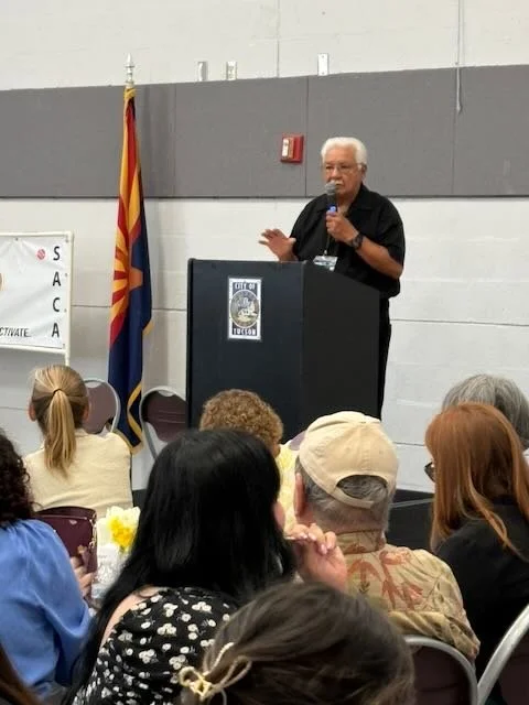 SACA PRESIDENT HENRY TREJO addresses audience 