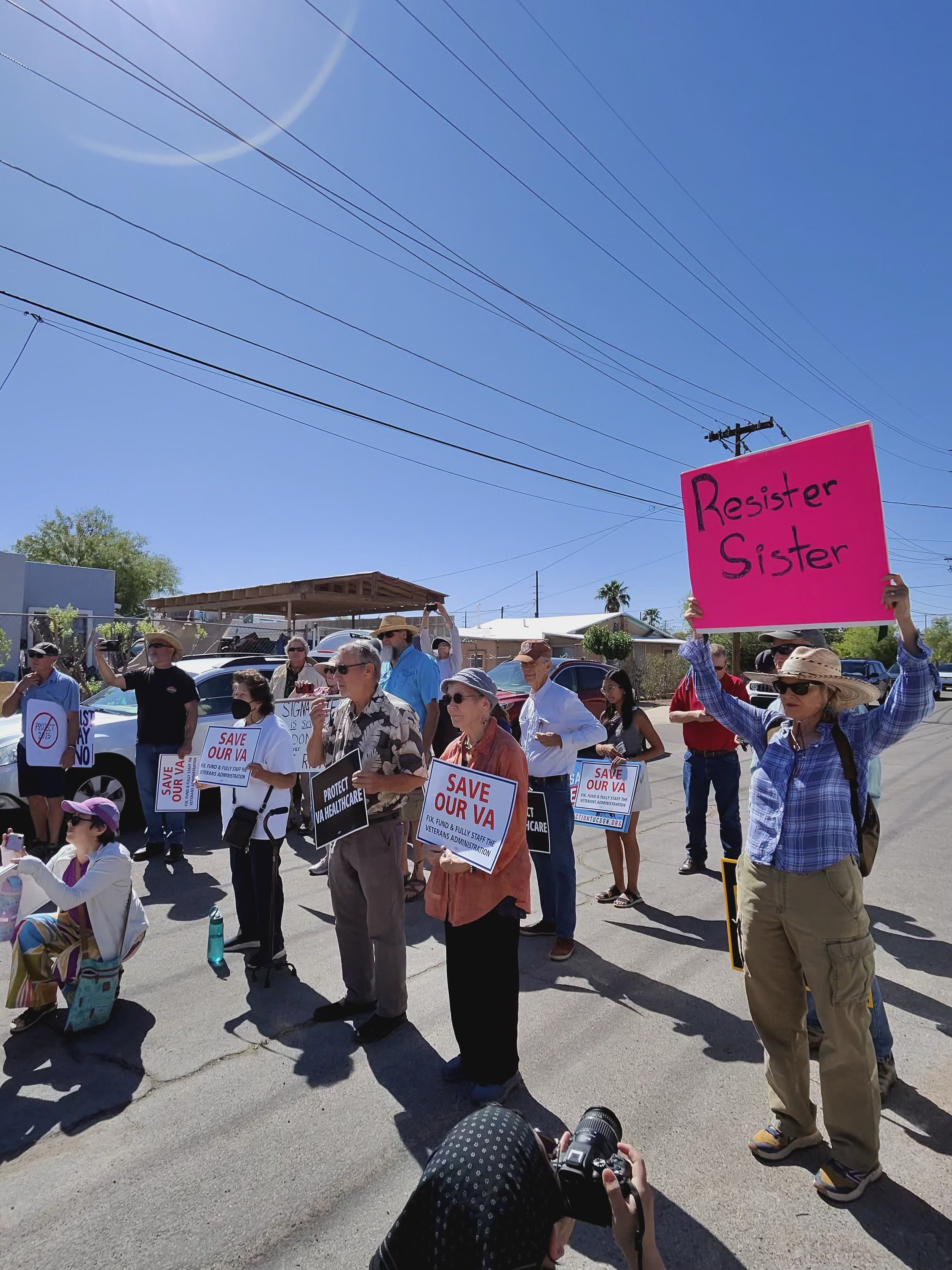 Both entrances to the Tucson VA Hospital were covered by protesters.