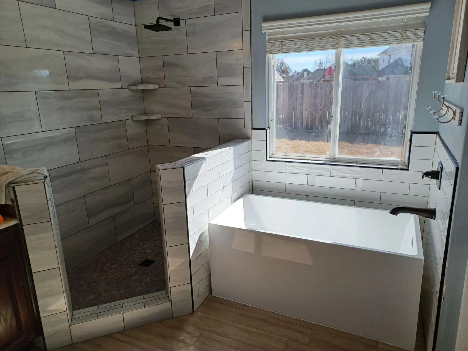 12x24 Porcelain Wall Tile, with 4x12 White Ceramic Tile