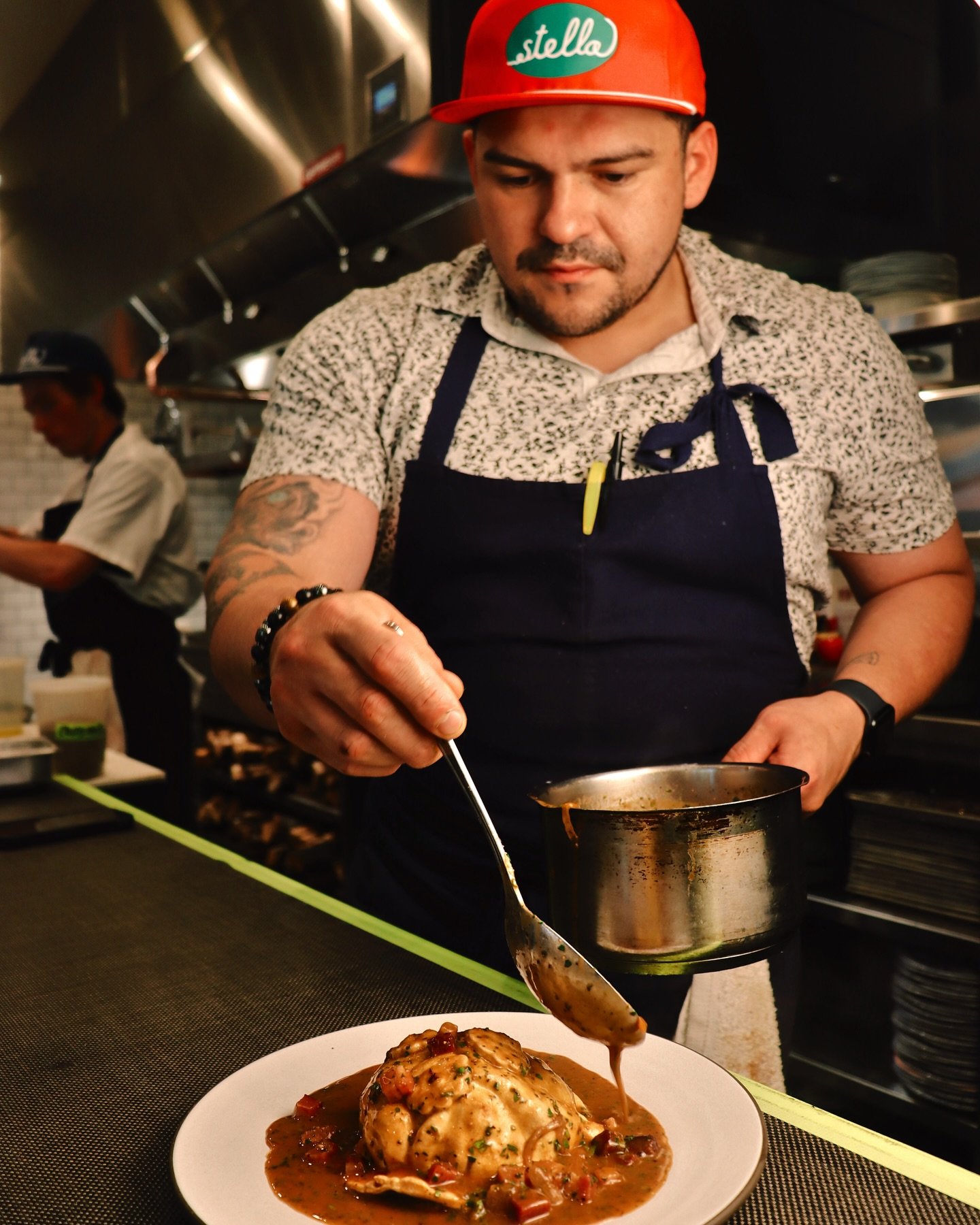 Chef Bryant, in his element&mdash;focused, fearless, and pouring his heart into every dish. Since day one at Stella, he&rsquo;s been working tirelessly to craft an Italian-inspired menu that&rsquo;s bold, soulful, and uniquely his. From wood-fired fl