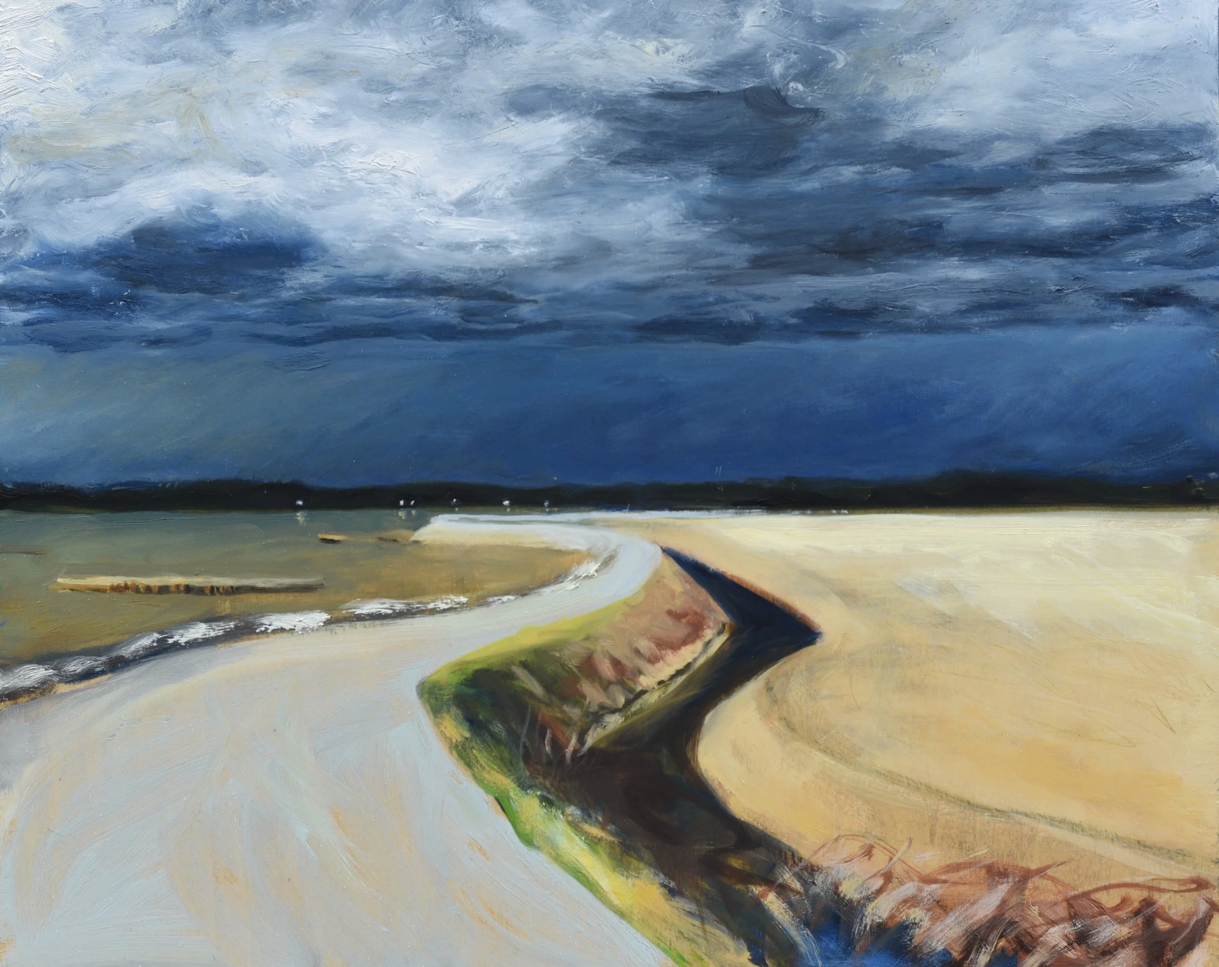 The Dike,  2024, oil on wood, 18" x 24"