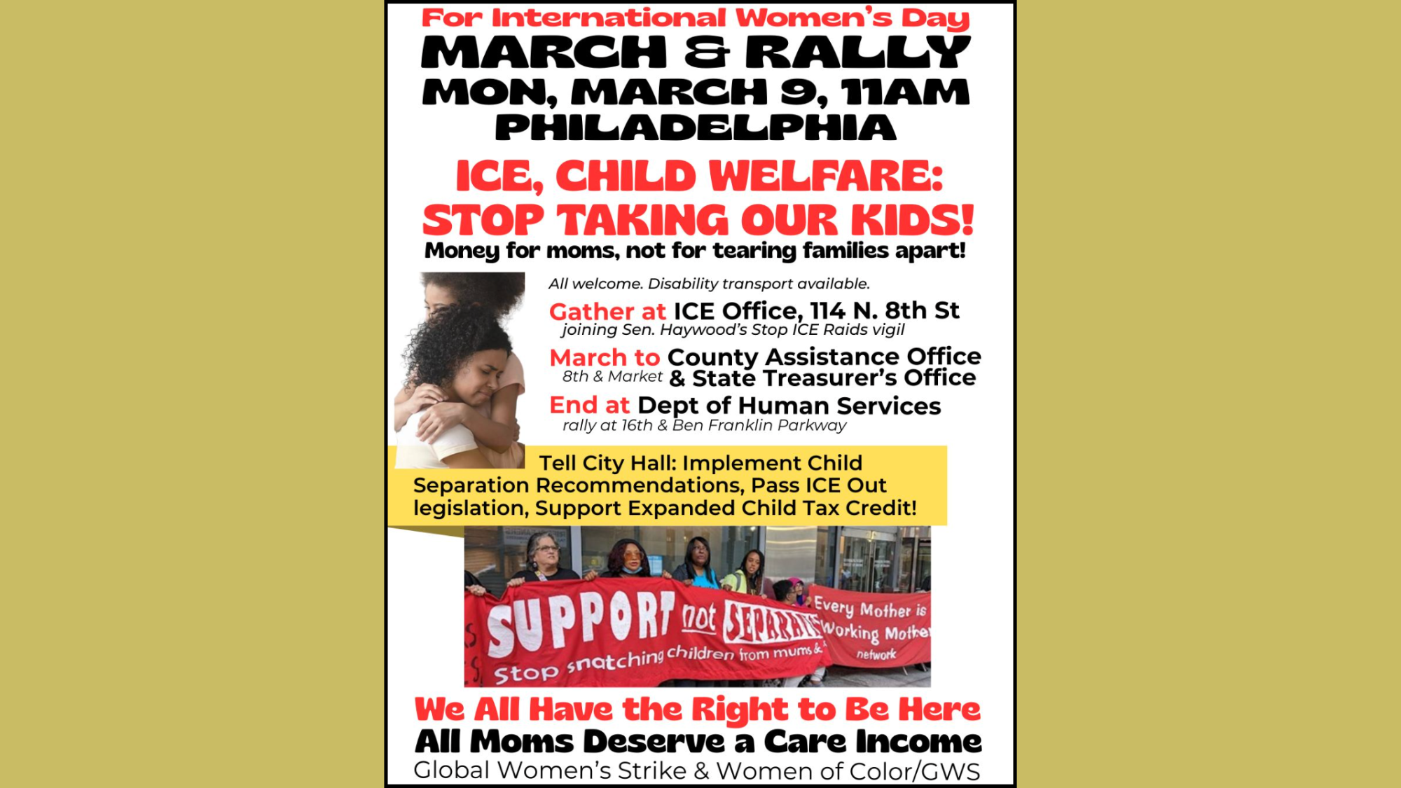 International Women's Day March & Rally: ICE, CHILD WELFARE: STOP TAKING OUR KIDS!