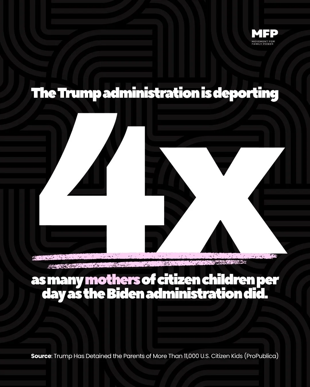 FAMILY SEPARATION IS THE STRATEGY. 

New data from ProPublica shows that the Trump administration is deporting 4x as many mothers of citizen children per day as the Biden administration did.

In the first seven months of his second term, ICE arrested