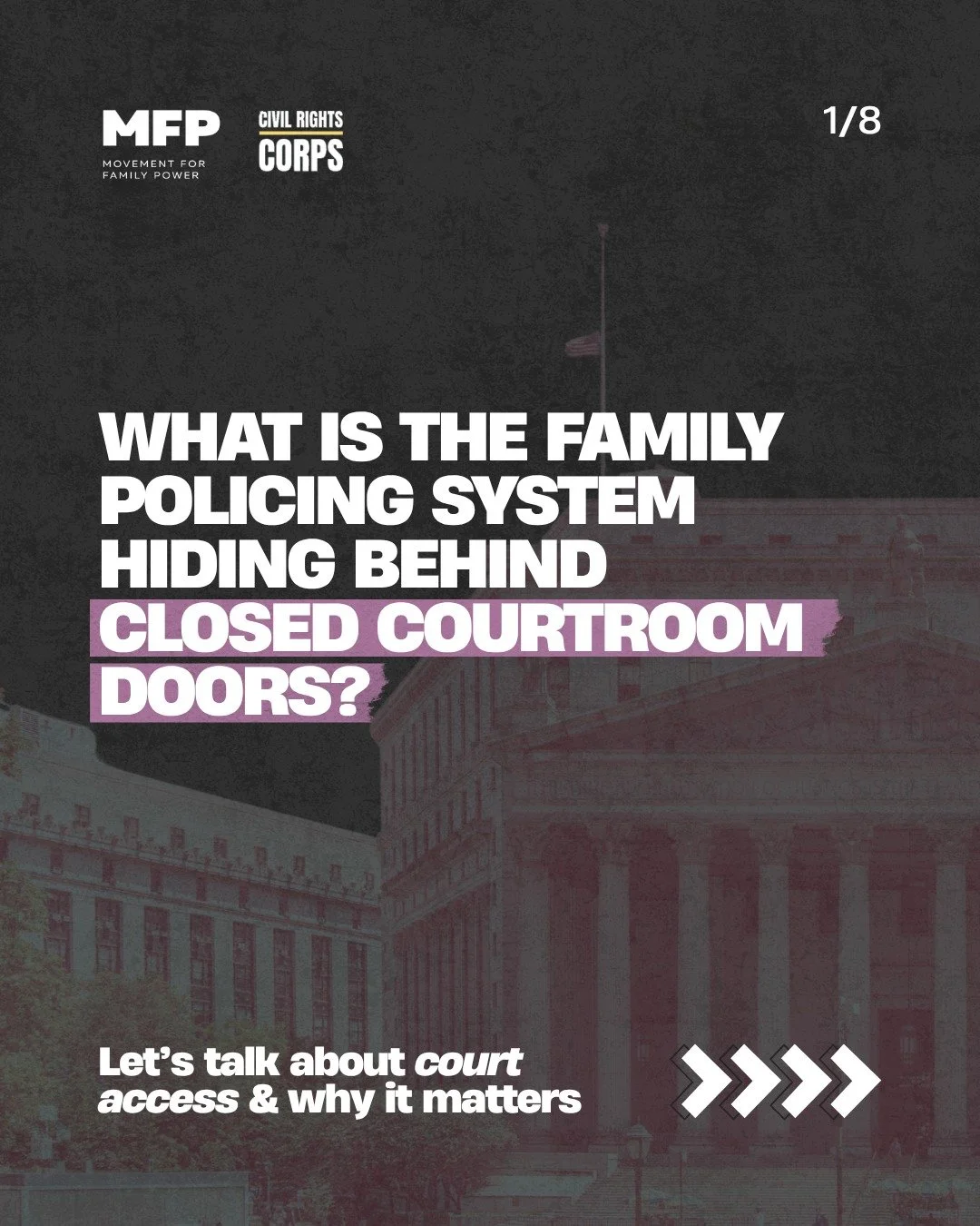 Court access is a fundamental pillar of a democratic society. It allows the public to see what the state is doing, advocate for change, and hold state actors accountable. 

But in many states, family policing (&ldquo;child welfare&rdquo;) courts are 