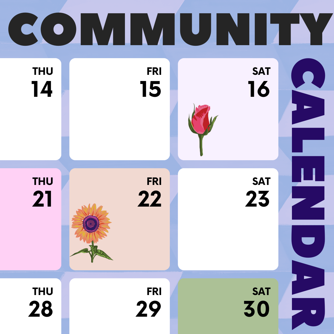 Community Calendar. A calendar with flowers.