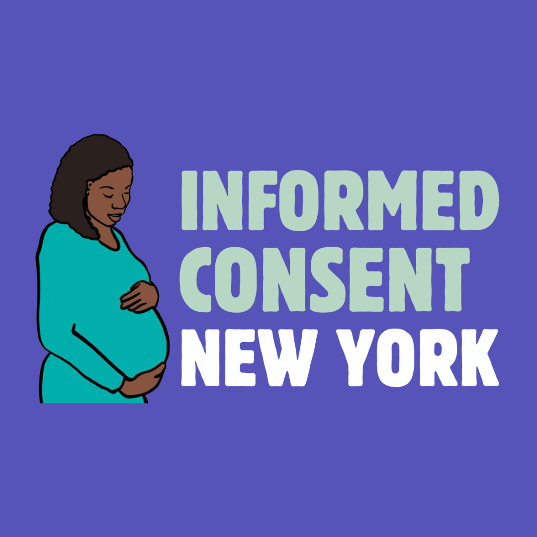 The Informed Consent NY logo features a Black pregnant person