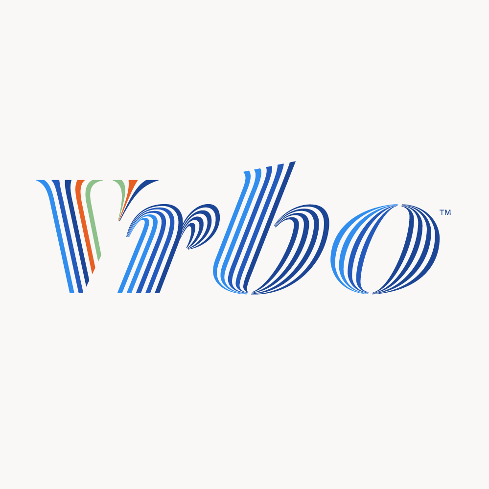 Stylized logo spelling 'VRBO' with blue, green, orange, and dark blue lines.