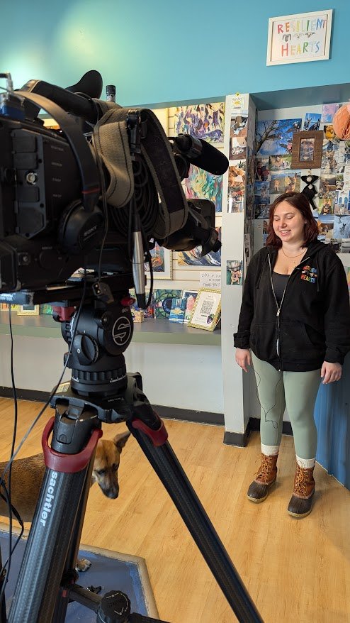 Abby of Resilient Hearts animal Sanctuary is interviewed on camera by King 5.