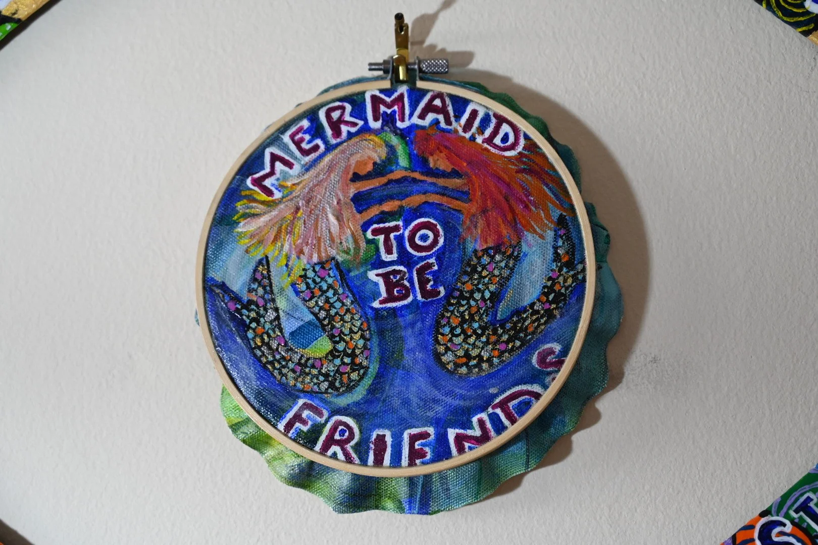 MermaidtobeFriends_AcryliconCanvasinEmbroideryHoop_Bpie.jpg
