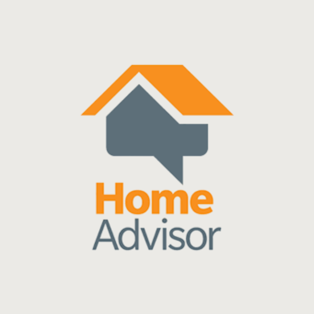 A logo with an orange and gray house icon above the text 'Home Advisor' in orange and gray letters.