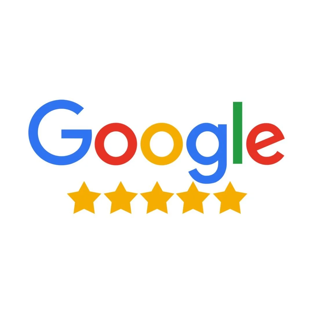 Google logo with five gold stars below it showcasing Loudoun Lighting's 5-star customer rating.