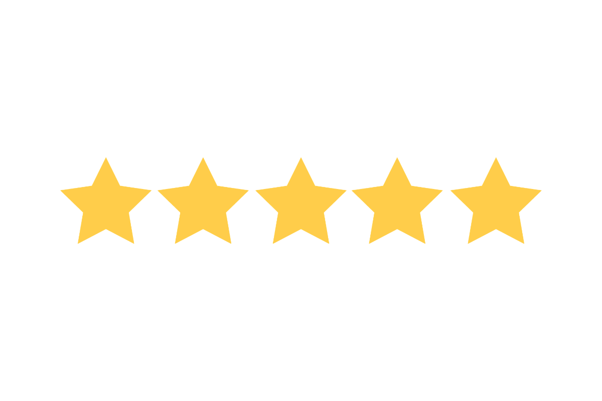 Five gold stars highlighted on a black background for rating.