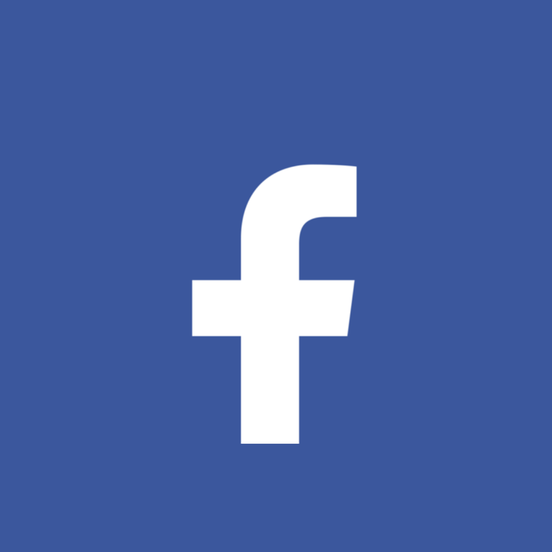 Facebook logo with a blue background and a white lowercase 'f' in the center.
