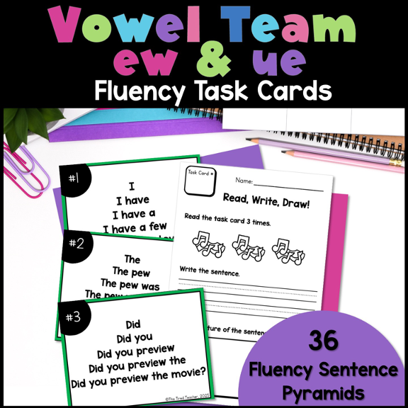 Long U EW UE Fluency Pyramid Task Cards