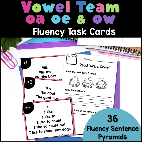 Vowel Team OA OE OW Fluency Pyramid Task Cards