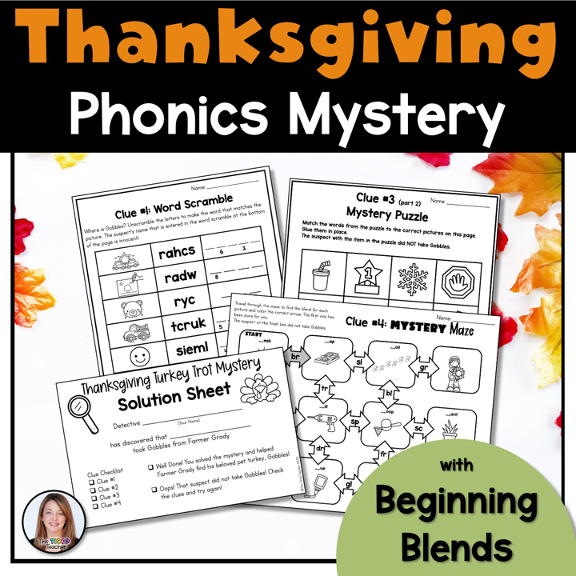 Thanksgiving Beginning Blends Phonics Mystery Game