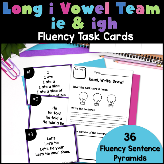Vowel Team IE IGH Fluency Pyramid Task Cards
