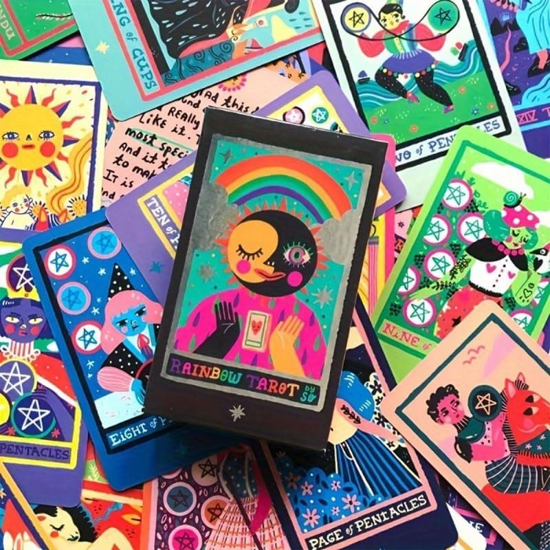 Rainbow Tarot Cards for Beginners - Classic Tarot Deck with Meanings, 78 Cards for Tarot Learners