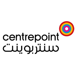 Centrepoint logo with text in English and Arabic and a multicolored target symbol.