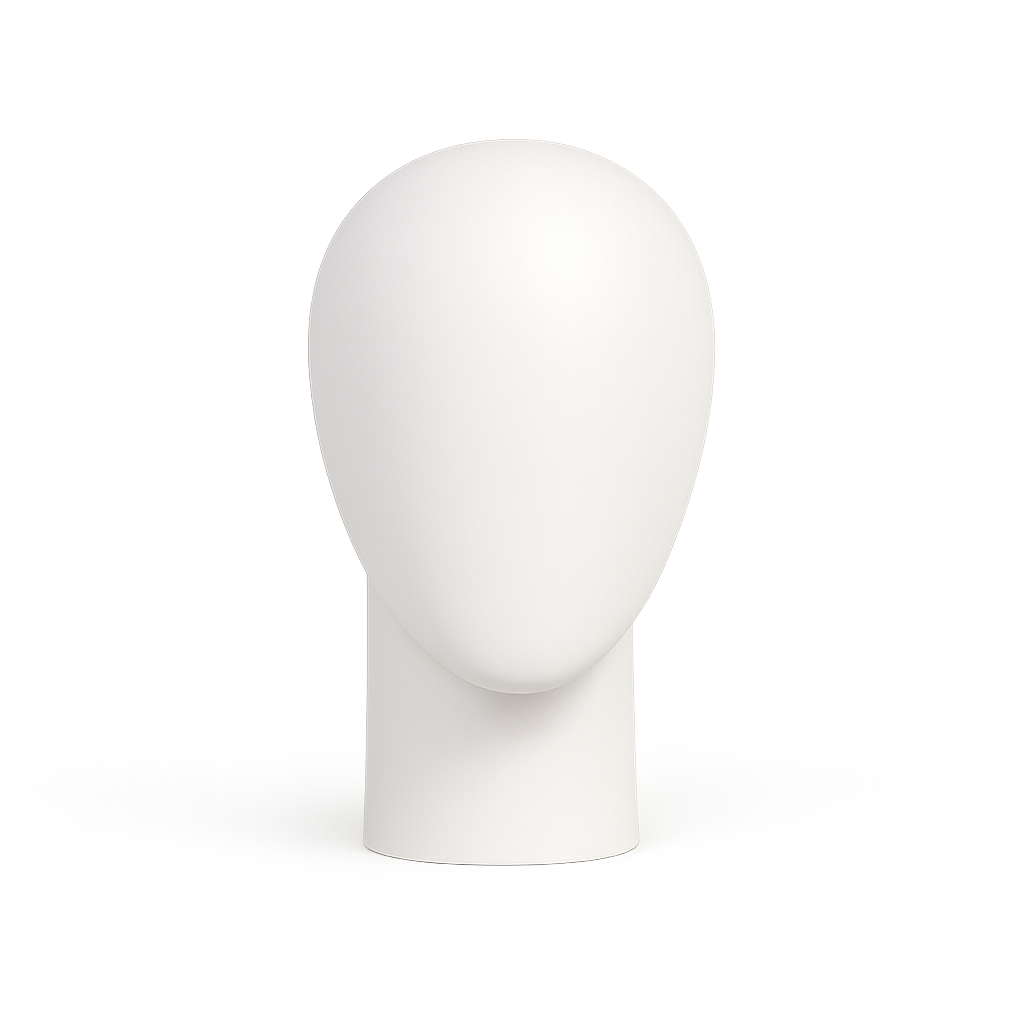 White mannequin head with a glowing light effect on a gray background.