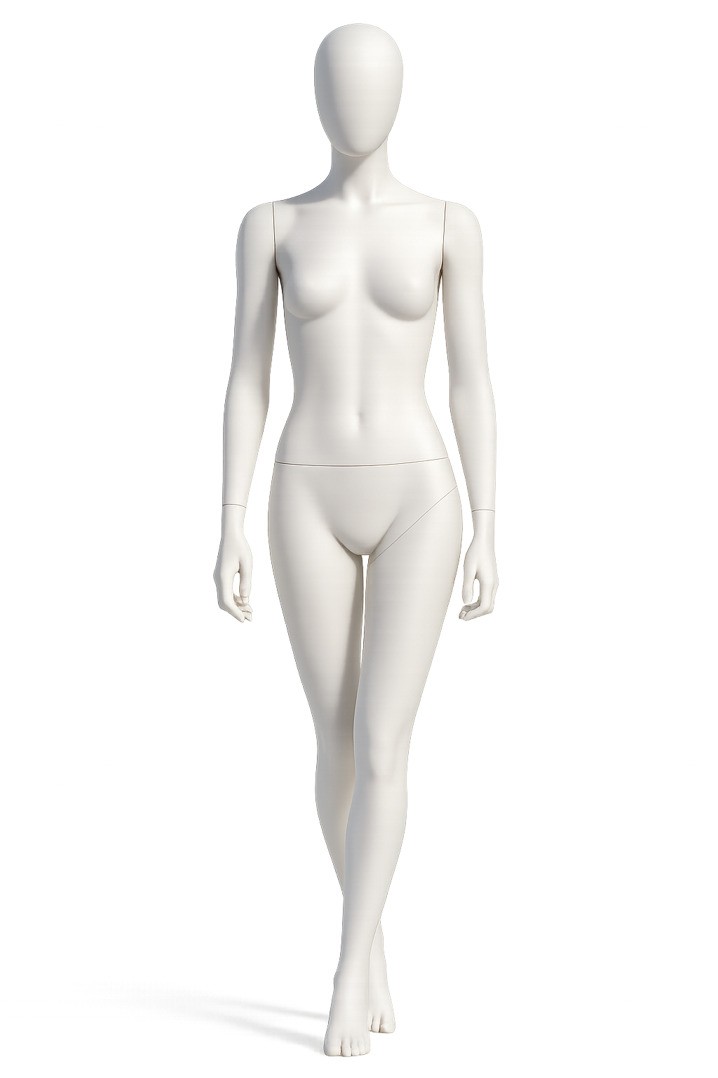 A full-body white mannequin standing upright with a blurred gradient background.