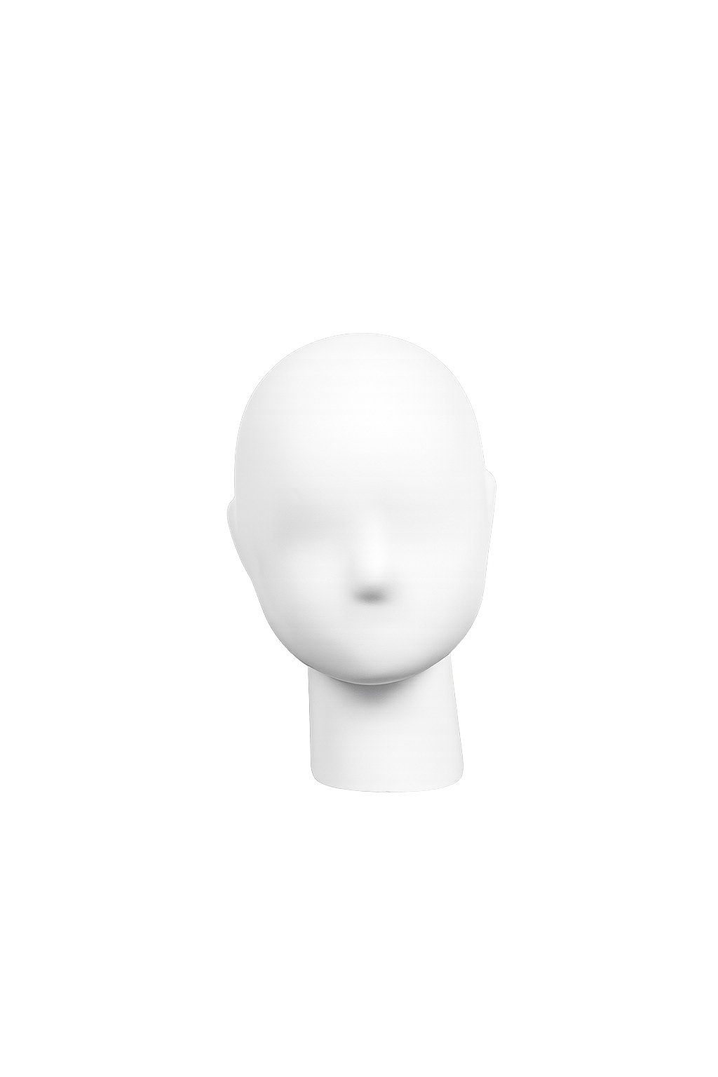 Digital art of a faceless mannequin head with a background of colorful neon lights and abstract patterns.