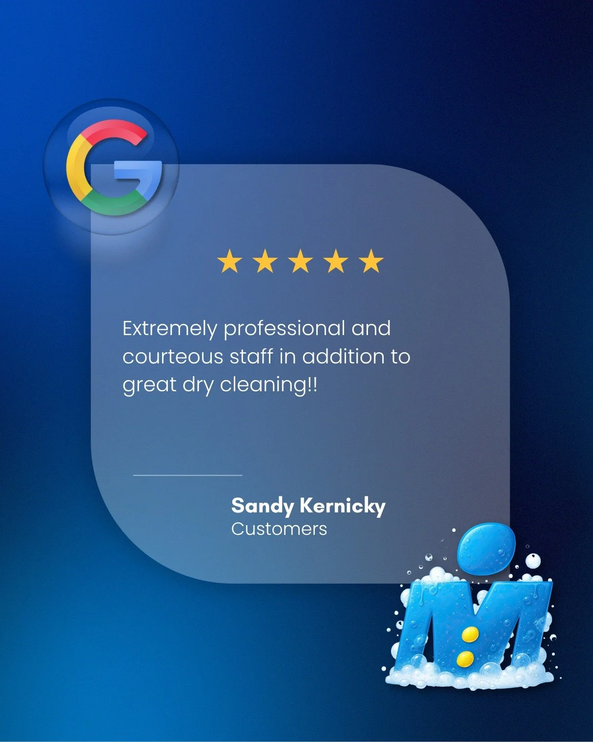 Five-star Google review highlighting excellent customer service and professional dry cleaning at Model Cleaners in Pittsburgh
