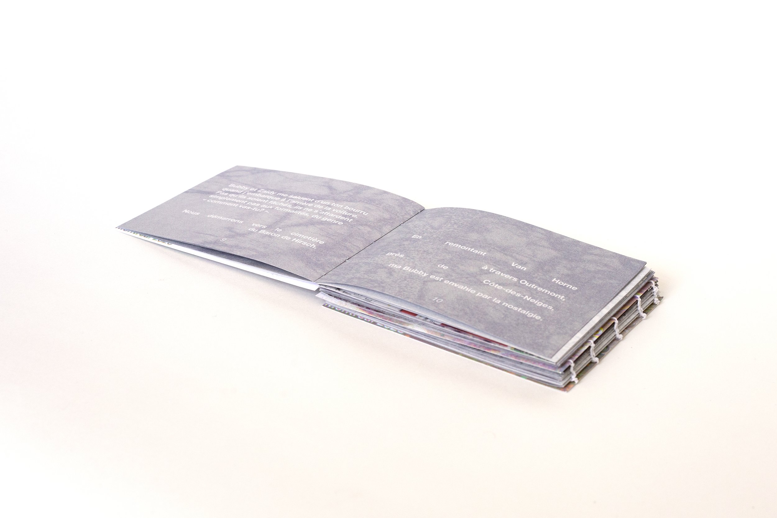 By the tips of your fingers, for the palm of your hand, 2026. 
Edition of 50 artist books.
Risograph cover, injet-printed inner pages, dos-a-dos coptic-stitch binding.

Translated from English by Adèle Rico-Lamontagne, edited by Nina Katz, artworks i