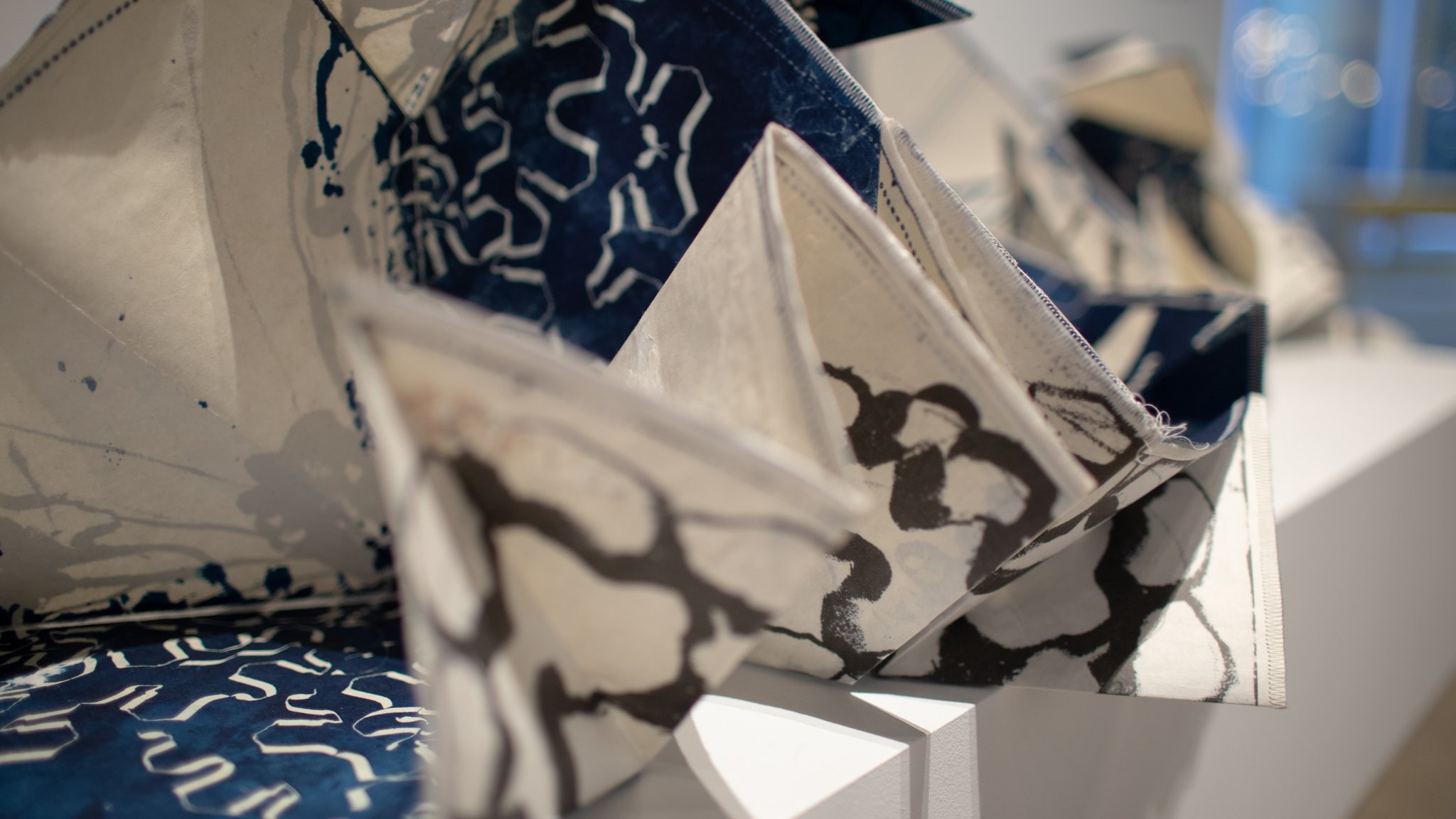 Everything is Muscle and Exists, detail, lithography, cyanotype, and digital printing on Kozuke paper, glue, thread, 2023.
Photo by Josh Jensen.